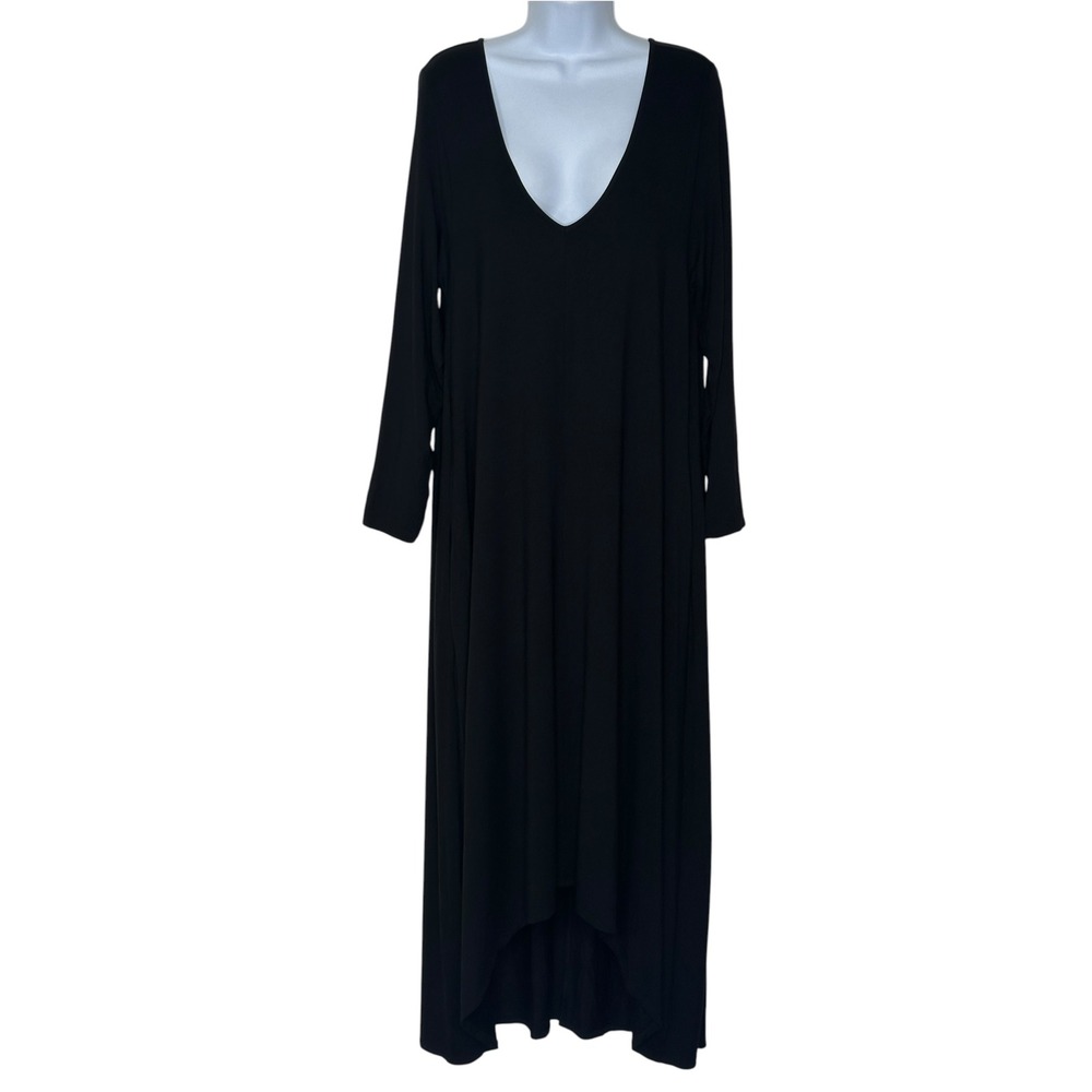 Universal Standard Maxi Dress Small Black V-Neck High-Low Pockets L/S Staple